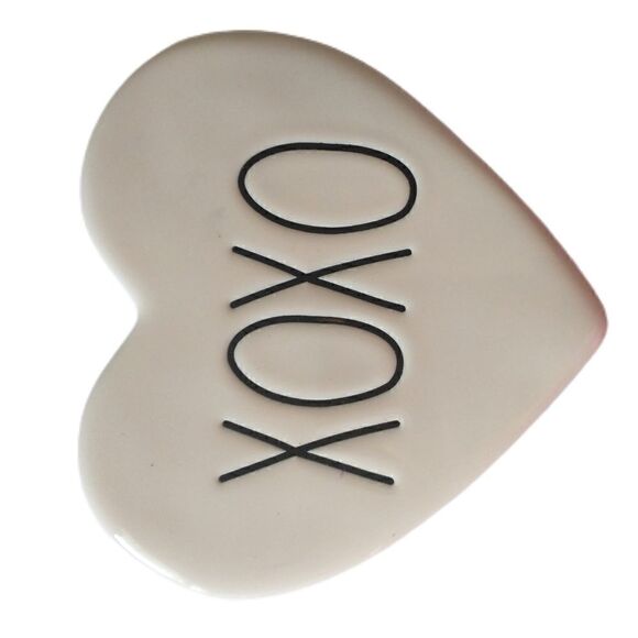 RAE DUNN Heart Coaster Single One Ceramic Pottery XOXO Black LETTERS Kiss Hug - Picture 9 of 13